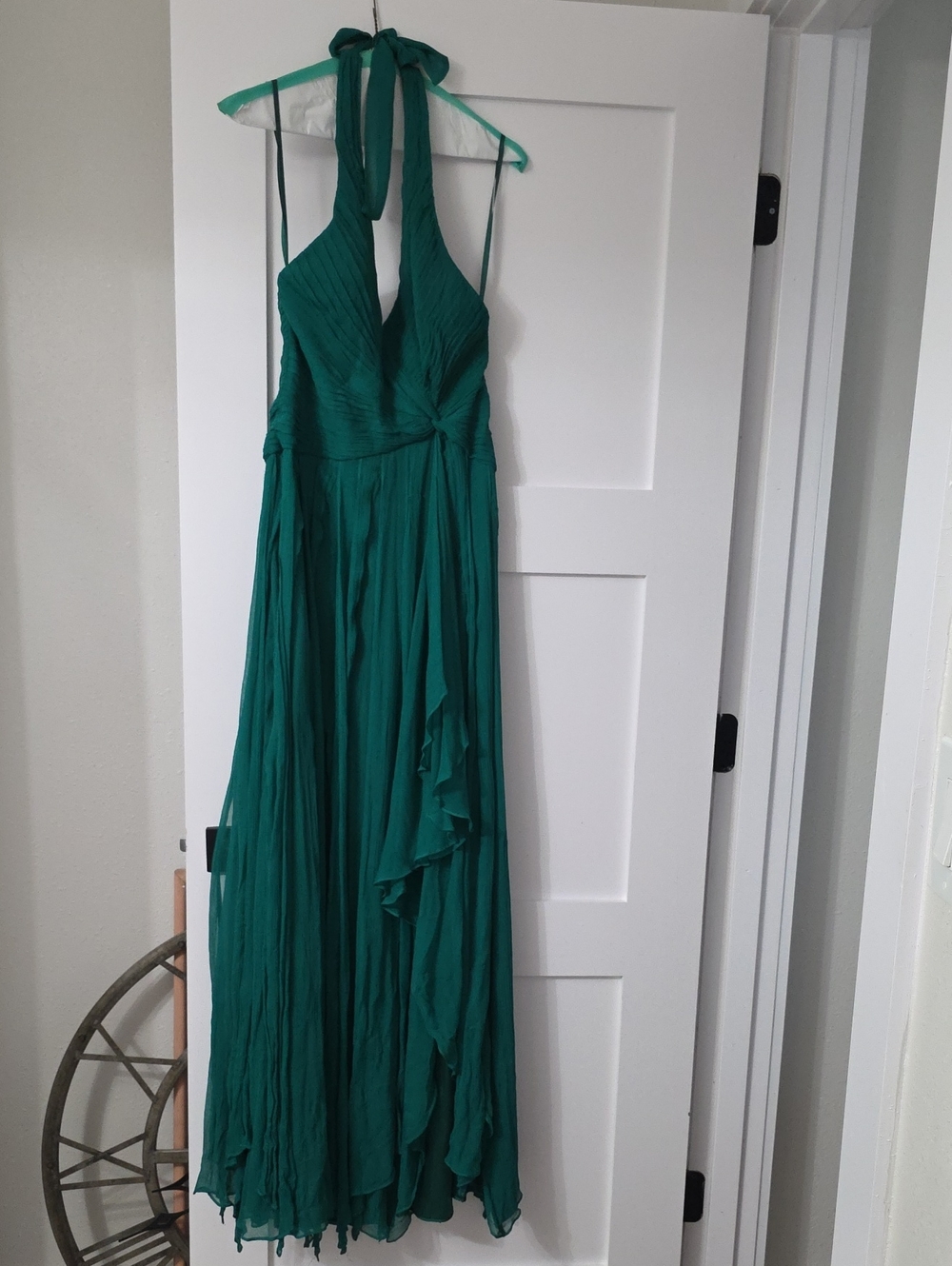 BCBGMaxAzria Teal Halter Pleated Maxi Dress